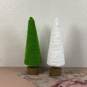 Festive Green and White Holiday Cone Trees